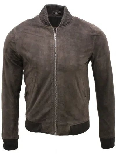 Infinity Leather Mens Varsity Soft Suede Leather Bomber Jacket In Brown