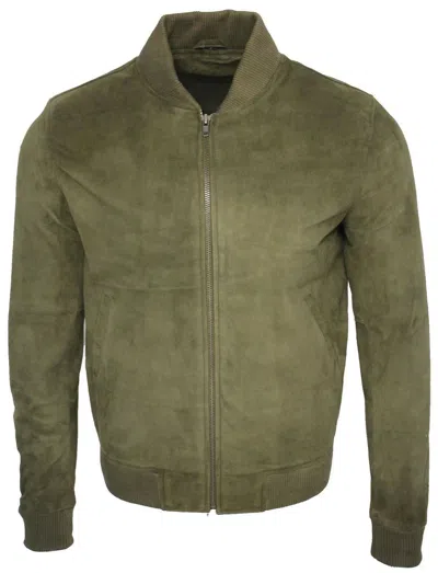 Infinity Leather Mens Varsity Soft Suede Leather Bomber Jacket In Green