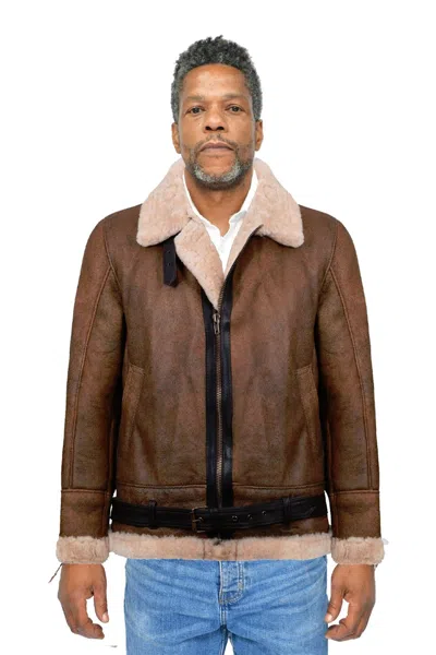 Infinity Leather Mens Vintage Brown Sheepskin Aviator Jacket- Huntingdon