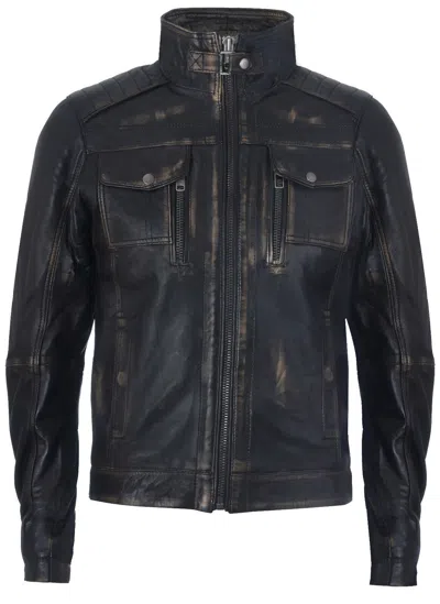 Infinity Leather Mens Vintage Leather Biker Distressed Motorcycle Jacket In Black
