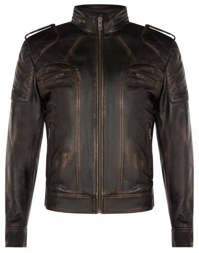 Infinity Leather Mens Vintage Leather Racing Biker Jacket-brooklyn In Black