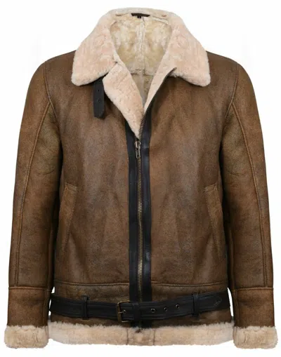 Pre-owned Infinity Leather Mens Vintage Light Brown B3 Sheepskin Aviator Flying Leather Jacket