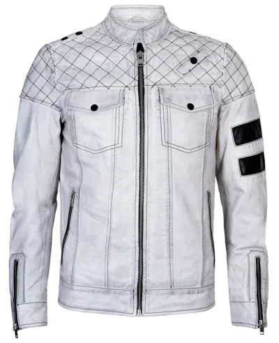 Infinity Leather Mens Vintage Quilted Leather Racing Jacket-cardiff In White