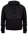 Infinity Leather Mens Vintage Zipped Leather Hooded Bomber Biker Jacket In Black