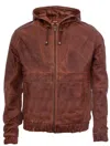 Infinity Leather Mens Vintage Zipped Leather Hooded Bomber Biker Jacket In Multi