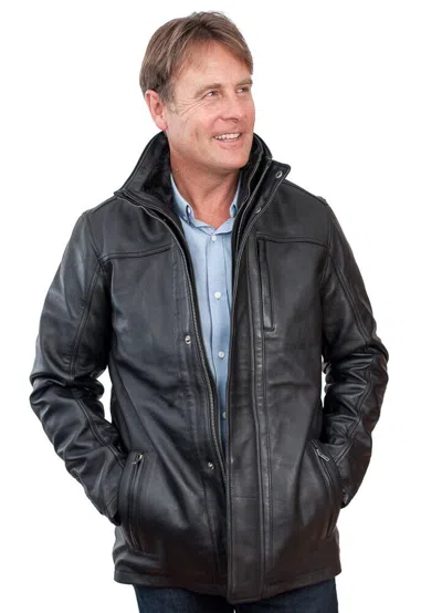Infinity Leather Mens Warm Mid-length Leather Biker Jacket In Black