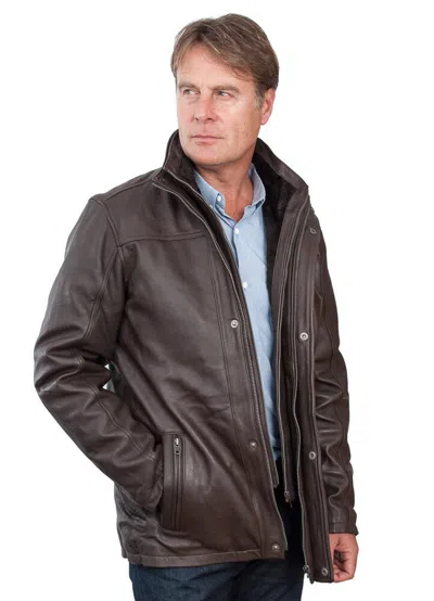 Infinity Leather Mens Warm Mid-length Leather Biker Jacket In Brown