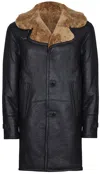 Infinity Leather Mens Warm Shearling Sheepskin Crombie Coat-cologne In Multi