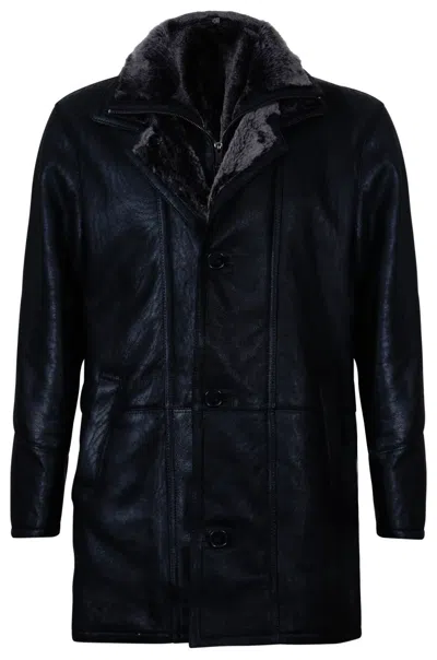 Infinity Leather Mens Warm Shearling Sheepskin Leather Coat-florence In Black