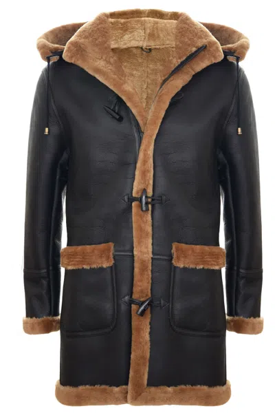 Infinity Leather Mens Winter Sheepskin Hooded Duffle Coat-helsinki In Multi