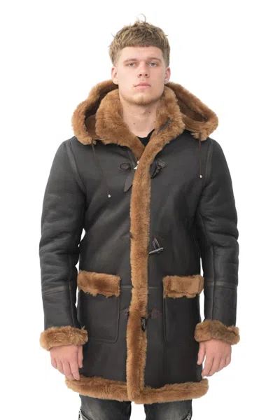 Infinity Leather Mens Winter Sheepskin Hooded Duffle Coat-isleworth In Multi
