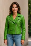 Infinity Leather Women's Black Classic Brando Biker Leather Jacket - Soweto In Green