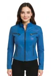 Infinity Leather Womens Slim-fit Leather Biker Jacket-maldon In Blue