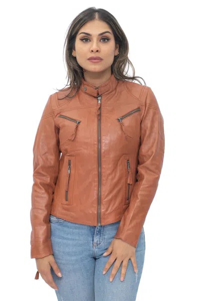 Infinity Leather Women's Casual Slim-fit Leather Biker Jacket-tulsa In Brown