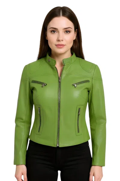 Infinity Leather Womens Slim-fit Leather Biker Jacket-maldon In Green