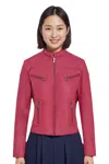 Infinity Leather Womens Slim-fit Leather Biker Jacket-maldon In Pink
