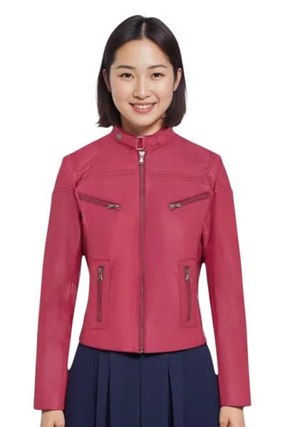 INFINITY LEATHER WOMEN'S CASUAL SLIM-FIT LEATHER BIKER JACKET-TULSA