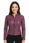 Infinity Leather Women's Casual Slim-fit Leather Biker Jacket-tulsa In Purple