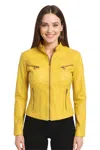 Infinity Leather Womens Slim-fit Leather Biker Jacket-maldon In Yellow