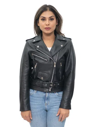 INFINITY LEATHER WOMEN'S COWHIDE BRANDO LEATHER BIKER JACKET-MURCIA