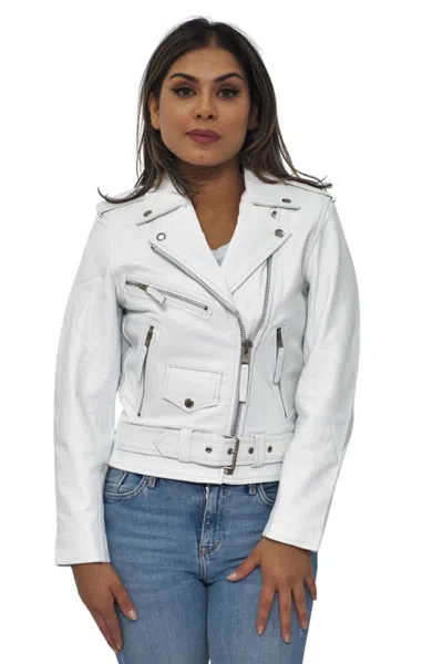 Infinity Leather Women's Cowhide Brando Leather Biker Jacket-murcia In White