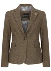 Infinity Leather Women's Tailored Brown Dogtooth Wool Blend Tweed Blazer In Brown