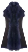 Infinity Leather Women's Toscana Sheepskin Long Gilet-sorocaba In Blue