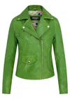 Infinity Leather Women's Black Classic Brando Biker Leather Jacket - Soweto In Green