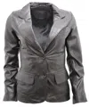 Infinity Leather Womens 2 Button Leather Blazer Jacket-newport In Black