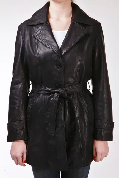 Infinity Leather Womens 3/4 Length Tie Belt Trench Coat-oldbury In Black
