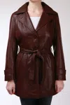 Infinity Leather Womens 3/4 Length Tie Belt Trench Coat-oldbury In Brown