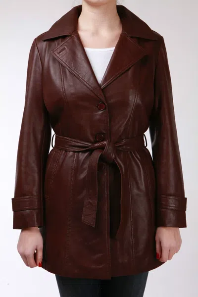 Infinity Leather Womens 3/4 Length Tie Belt Trench Coat-oldbury In Brown