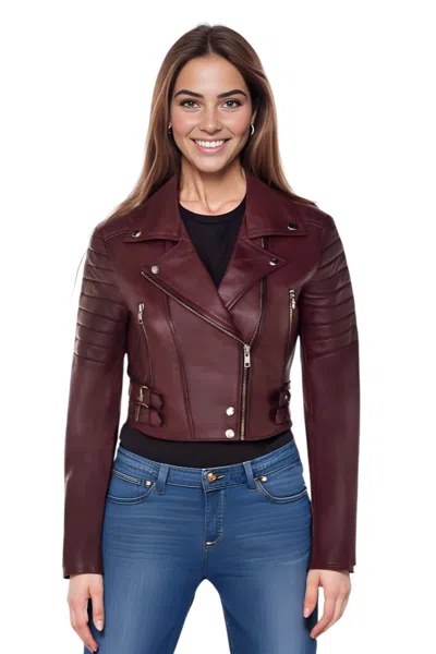 INFINITY LEATHER WOMENS APPLE GREEN CROPPED BRANDO LEATHER BIKER JACKET-BELLVILLE