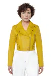 Infinity Leather Womens Apple Green Cropped Brando Leather Biker Jacket-bellville In Yellow