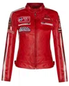 Infinity Leather Womens Biker Racing Badges Leather Jacket-eastleigh In Red