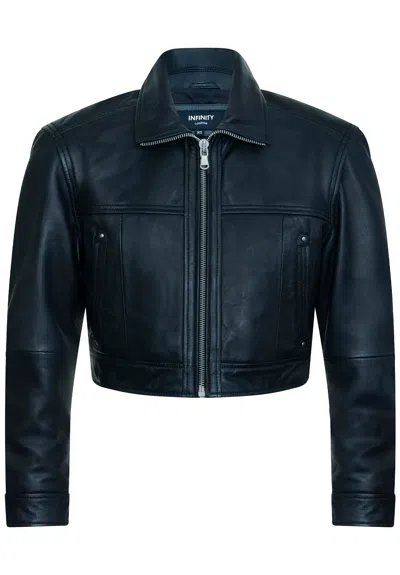 Infinity Leather Womens Black Cropped Biker Leather Jacket - Dubai