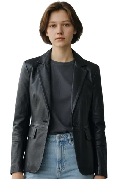 Infinity Leather Womens Black Italian Leather Blazer Jacket-chongqing