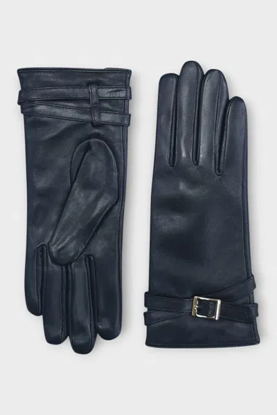 Infinity Leather Womens Black Italian Leather Soft Wool Lining Winter Buckle Driving Gloves In Blue
