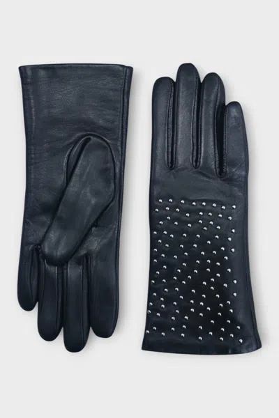 Infinity Leather Womens Black Italian Leather Soft Wool Lining Winter Studded Design Driving Gloves In Blue