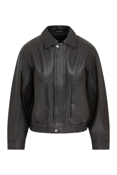 Infinity Leather Womens Black Leather Biker Bomber Oversized Jacket - Blouson