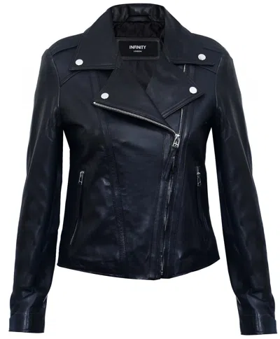 Infinity Leather Womens Black Leather Biker Jacket-tamale