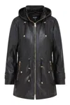 Infinity Leather Womens Black Leather Parka Detachable Borg Hooded Trench Coat - Trekker In Black