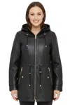 Infinity Leather Womens Black Leather Parka Detachable Borg Hooded Trench Coat - Trekker In Black