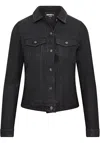 Infinity Leather Womens Black Leather Trucker Jeans Jacket- Doha In Black