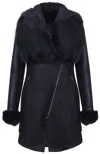 Infinity Leather Womens Black Merino Shearling Coat With Toscana Collar-fortaleza In Black