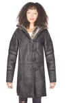 Infinity Leather Womens Black Shearling Hooded Duffle Coat-royston In Black