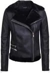 Infinity Leather Womens Black Shearling Sheepskin Aviator Jacket-patchway In Black