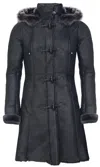 Infinity Leather Womens Black Sheepskin Hooded Duffle Coat-ottawa In Black