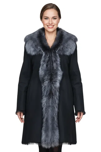 Infinity Leather Womens Black Silver Toscana Sheep Suede Leather Trench Coat- Celeste