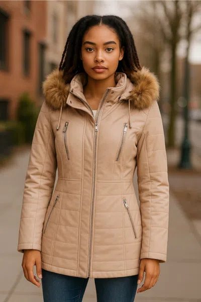 Infinity Leather Womens Blue Quilted Leather Parka Jacket-winton In Neutral